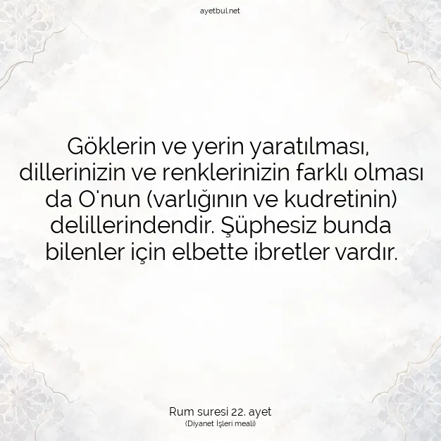 Ayetbul | Kuran Mealleri | Quran | Rum suresi 22. ayet