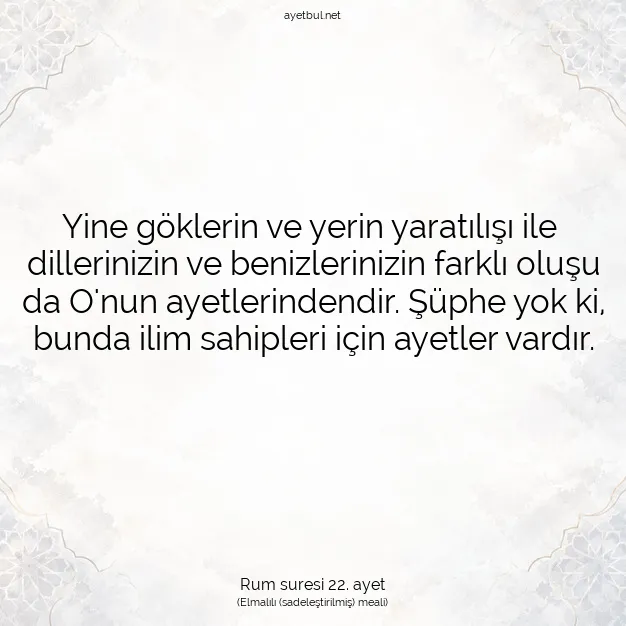 Ayetbul | Kuran Mealleri | Quran | Rum suresi 22. ayet