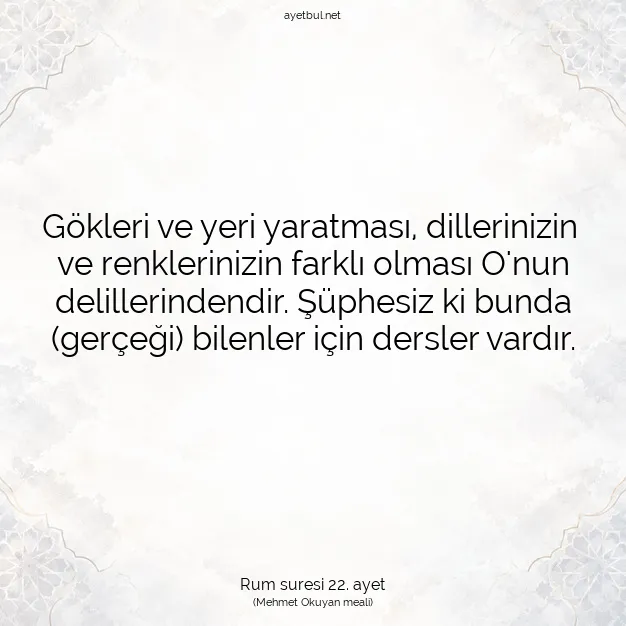 Ayetbul | Kuran Mealleri | Quran | Rum suresi 22. ayet