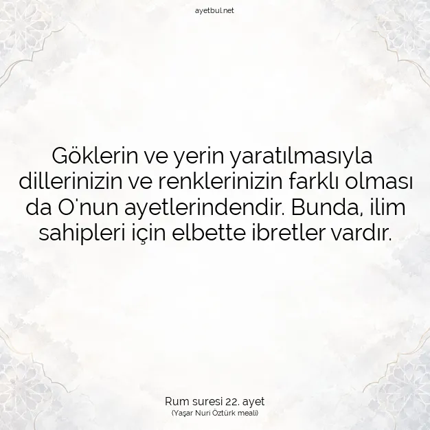 Ayetbul | Kuran Mealleri | Quran | Rum suresi 22. ayet