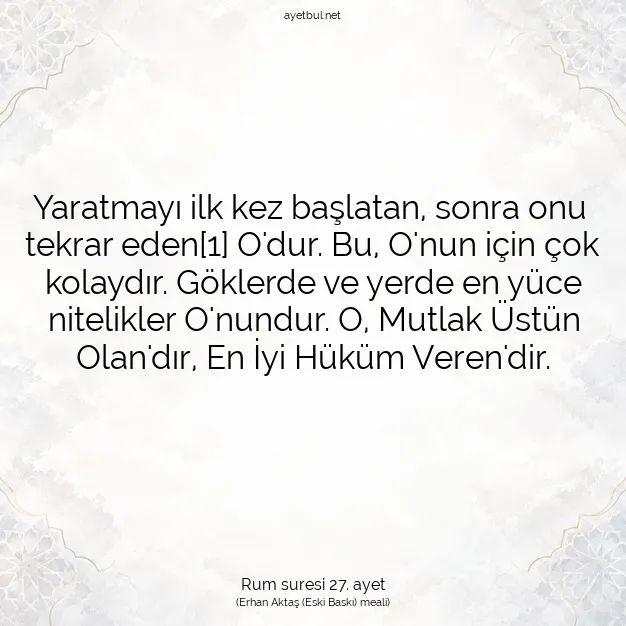 Ayetbul | Kuran Mealleri | Quran | Rum suresi 27. ayet