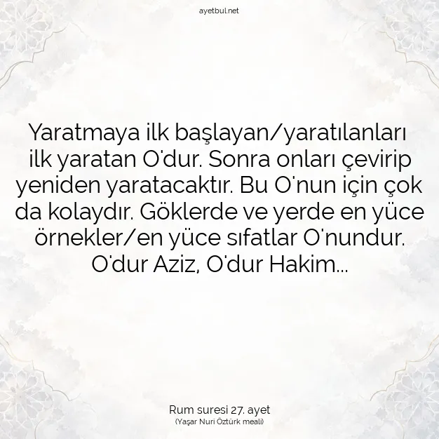 Ayetbul | Kuran Mealleri | Quran | Rum suresi 27. ayet