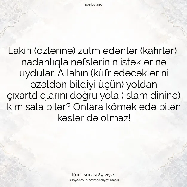 Ayetbul | Kuran Mealleri | Quran | Rum suresi 29. ayet