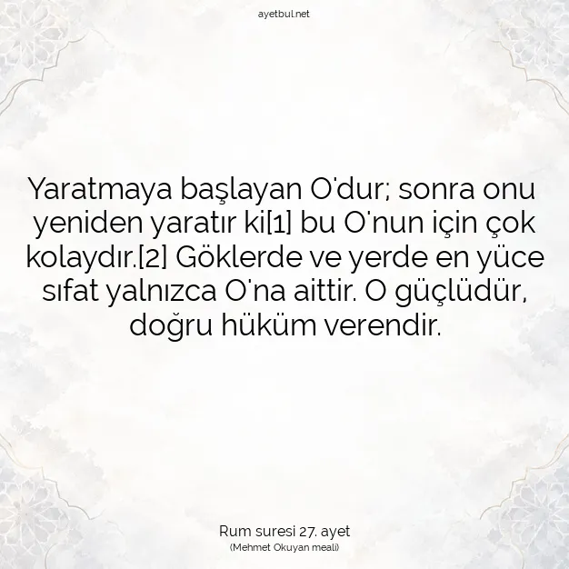Ayetbul | Kuran Mealleri | Quran | Rum suresi 27. ayet
