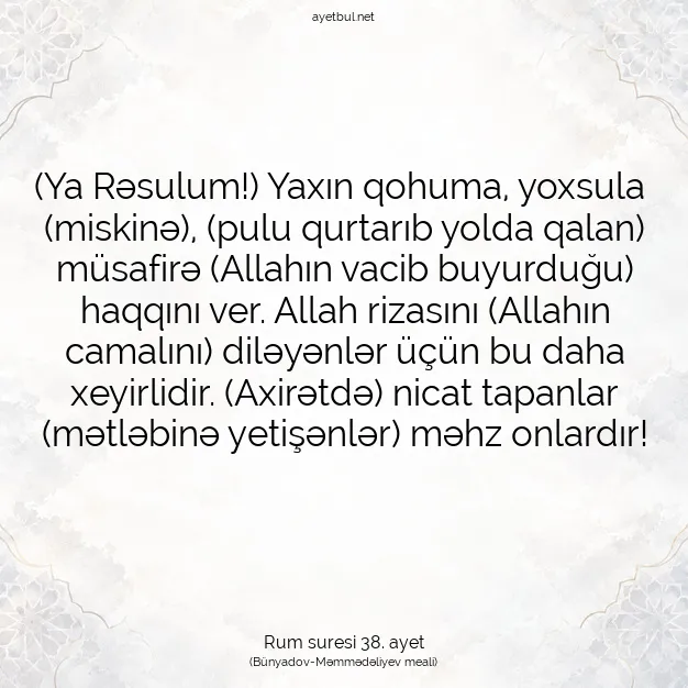Ayetbul | Kuran Mealleri | Quran | Rum suresi 38. ayet