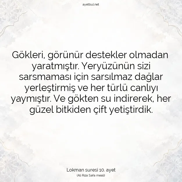 Ayetbul | Kuran Mealleri | Quran | Lokman suresi 10. ayet