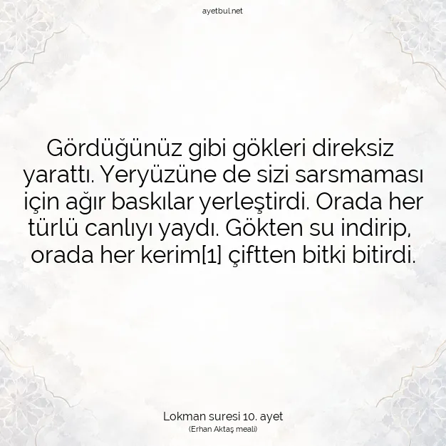 Ayetbul | Kuran Mealleri | Quran | Lokman suresi 10. ayet