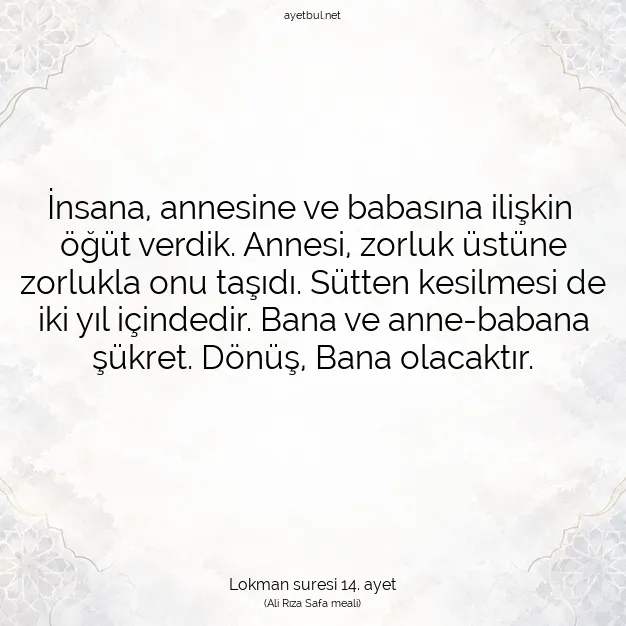 Ayetbul | Kuran Mealleri | Quran | Lokman suresi 14. ayet