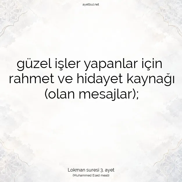 Ayetbul | Kuran Mealleri | Quran | Lokman suresi 3. ayet