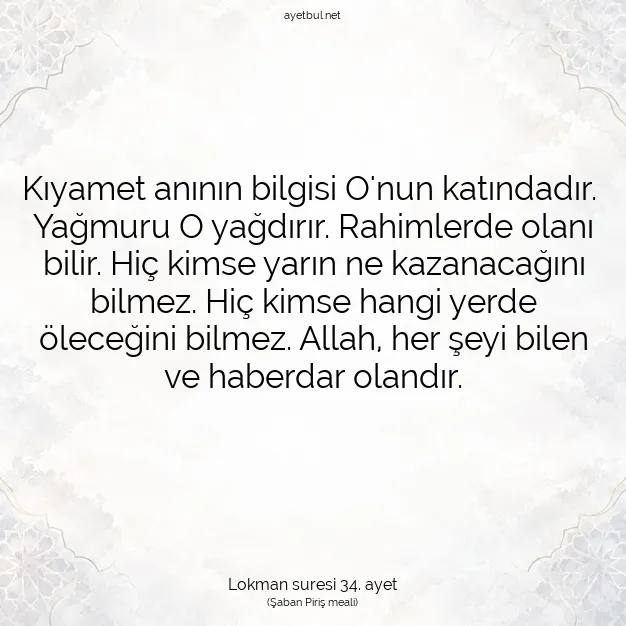 Ayetbul | Kuran Mealleri | Quran | Lokman suresi 34. ayet