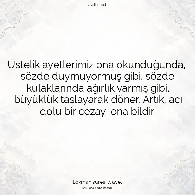 Ayetbul | Kuran Mealleri | Quran | Lokman suresi 7. ayet