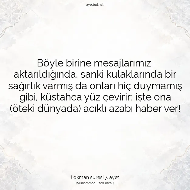 Ayetbul | Kuran Mealleri | Quran | Lokman suresi 7. ayet