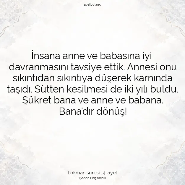 Ayetbul | Kuran Mealleri | Quran | Lokman suresi 14. ayet