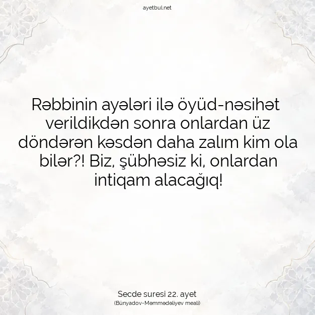 Ayetbul | Kuran Mealleri | Quran | Secde suresi 22. ayet
