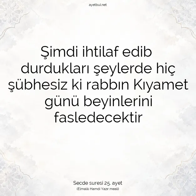 Ayetbul | Kuran Mealleri | Quran | Secde suresi 25. ayet