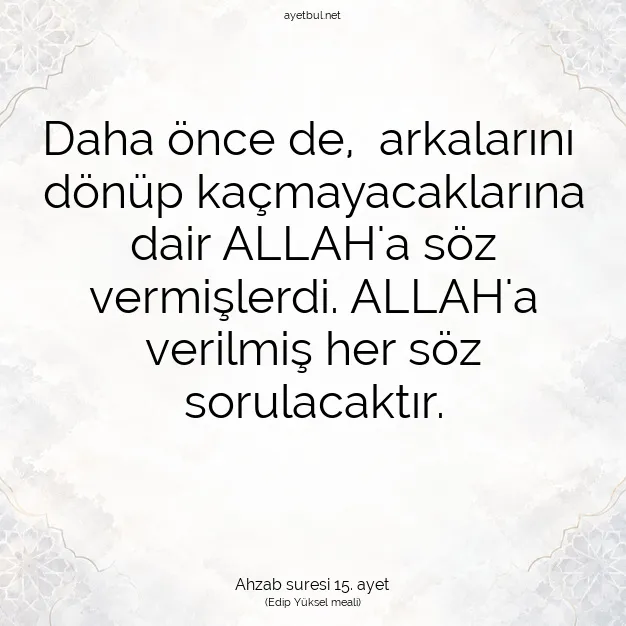 Ayetbul | Kuran Mealleri | Quran | Ahzab suresi 15. ayet