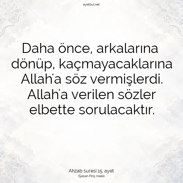 Ayetbul | Kuran Mealleri | Quran | Ahzab suresi 15. ayet