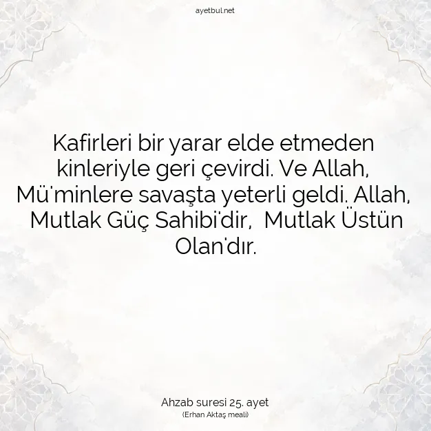 Ayetbul | Kuran Mealleri | Quran | Ahzab suresi 25. ayet