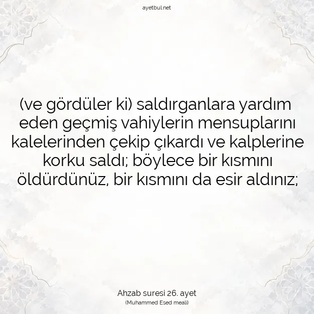 Ayetbul | Kuran Mealleri | Quran | Ahzab suresi 26. ayet