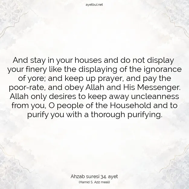 Ayetbul | Kuran Mealleri | Quran | Ahzab suresi 34. ayet