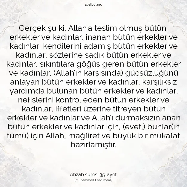 Ayetbul | Kuran Mealleri | Quran | Ahzab suresi 35. ayet