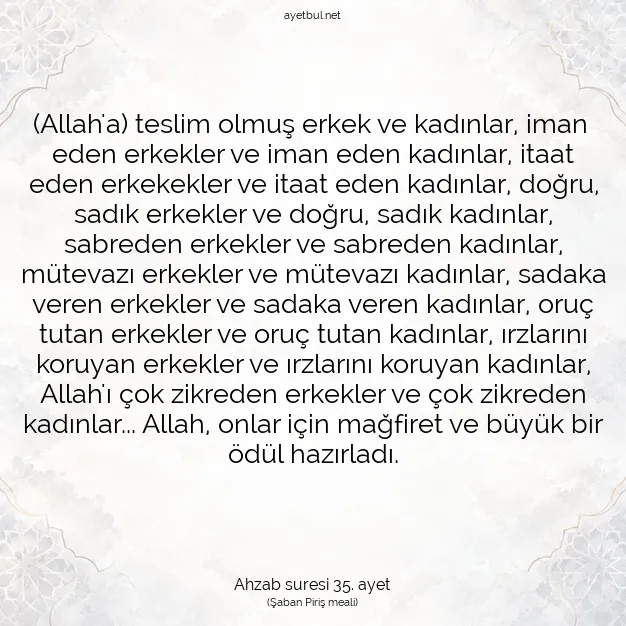 Ayetbul | Kuran Mealleri | Quran | Ahzab suresi 35. ayet