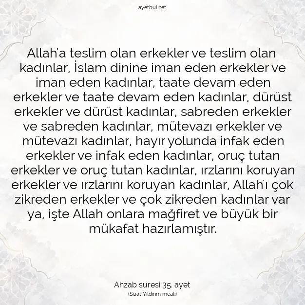 Ayetbul | Kuran Mealleri | Quran | Ahzab suresi 35. ayet