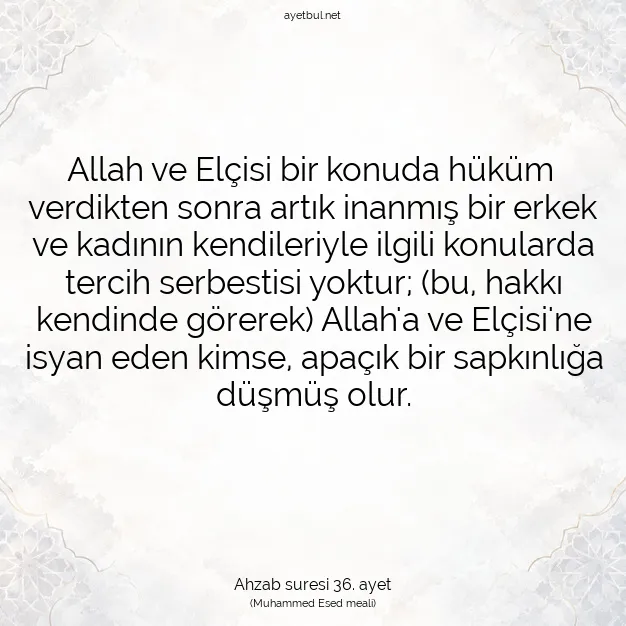 Ayetbul | Kuran Mealleri | Quran | Ahzab suresi 36. ayet