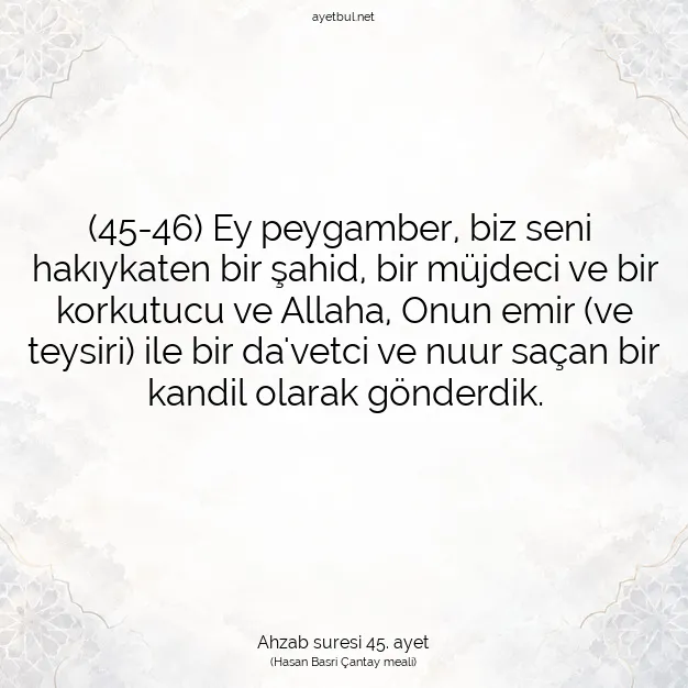 Ayetbul | Kuran Mealleri | Quran | Ahzab suresi 45. ayet