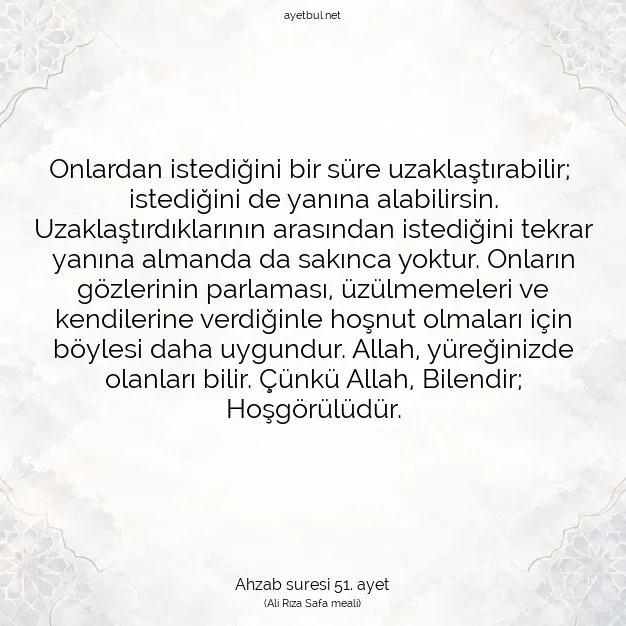 Ayetbul | Kuran Mealleri | Quran | Ahzab suresi 51. ayet