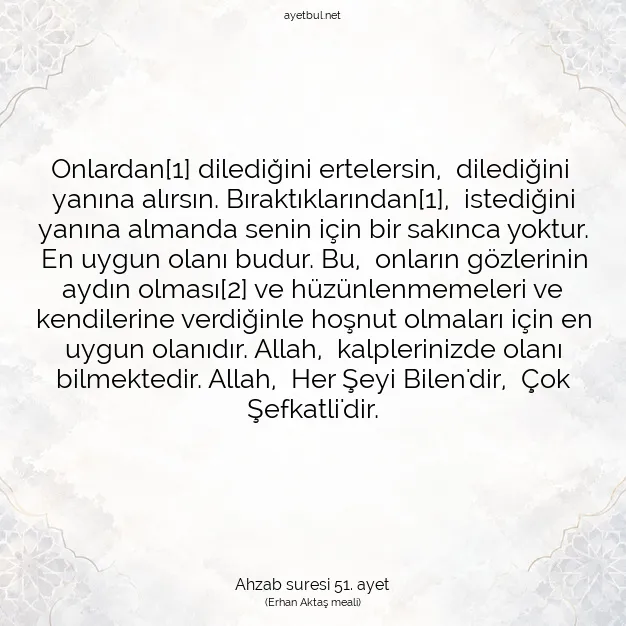 Ayetbul | Kuran Mealleri | Quran | Ahzab suresi 51. ayet