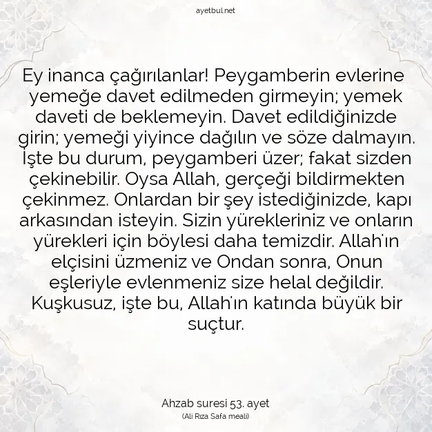 Ayetbul | Kuran Mealleri | Quran | Ahzab suresi 53. ayet