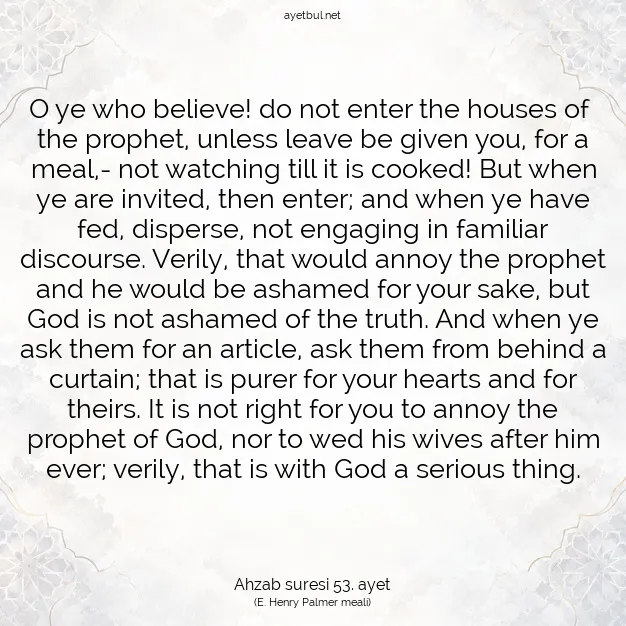 Ayetbul | Kuran Mealleri | Quran | Ahzab suresi 53. ayet