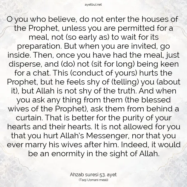 Ayetbul | Kuran Mealleri | Quran | Ahzab suresi 53. ayet