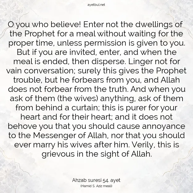 Ayetbul | Kuran Mealleri | Quran | Ahzab suresi 54. ayet