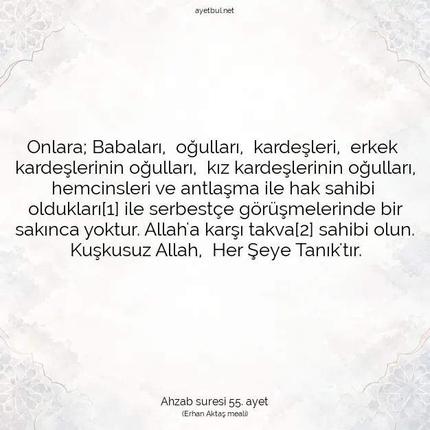 Ayetbul | Kuran Mealleri | Quran | Ahzab suresi 55. ayet