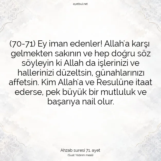Ayetbul | Kuran Mealleri | Quran | Ahzab suresi 71. ayet