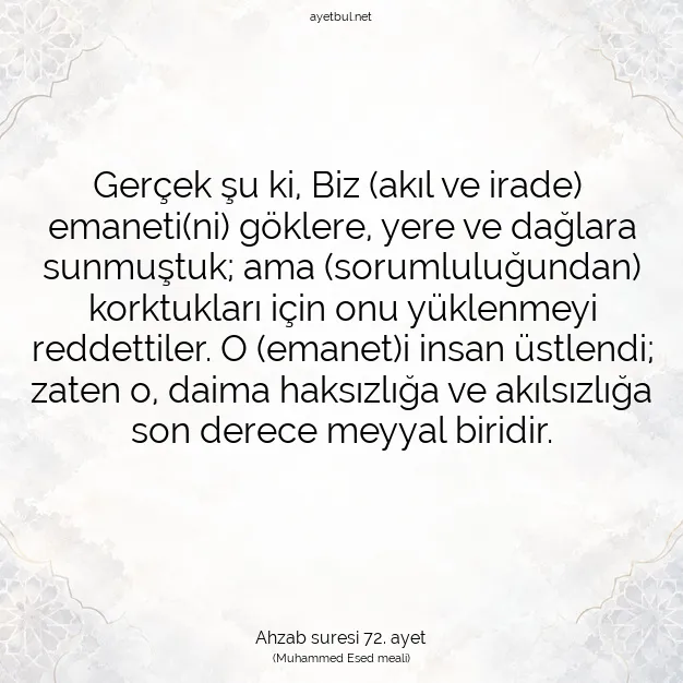Ayetbul | Kuran Mealleri | Quran | Ahzab suresi 72. ayet