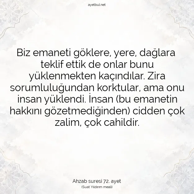 Ayetbul | Kuran Mealleri | Quran | Ahzab suresi 72. ayet