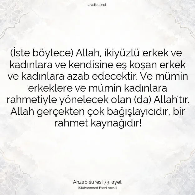 Ayetbul | Kuran Mealleri | Quran | Ahzab suresi 73. ayet
