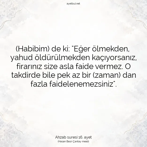 Ayetbul | Kuran Mealleri | Quran | Ahzab suresi 16. ayet
