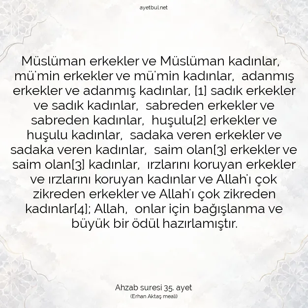 Ayetbul | Kuran Mealleri | Quran | Ahzab suresi 35. ayet
