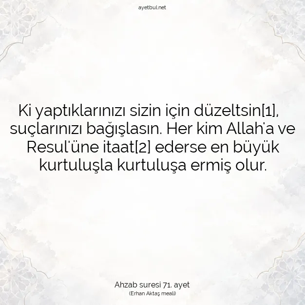 Ayetbul | Kuran Mealleri | Quran | Ahzab suresi 71. ayet