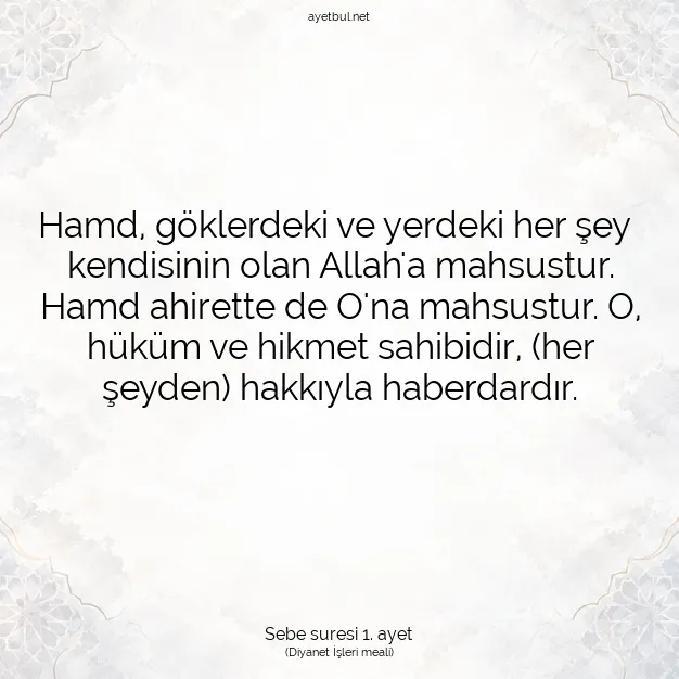 Ayetbul | Kuran Mealleri | Quran | Sebe suresi 1. ayet