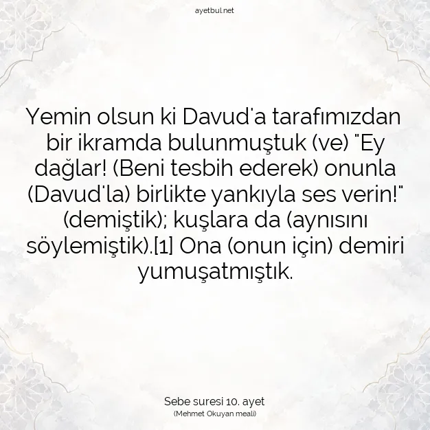 Ayetbul | Kuran Mealleri | Quran | Sebe suresi 10. ayet