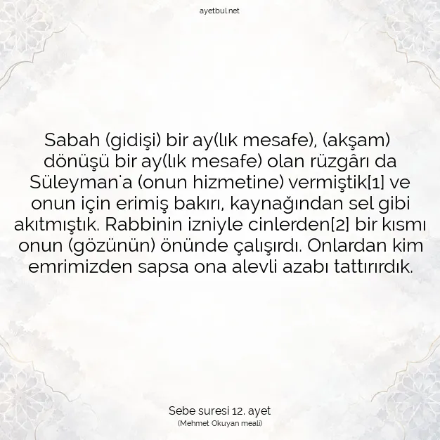 Ayetbul | Kuran Mealleri | Quran | Sebe suresi 12. ayet