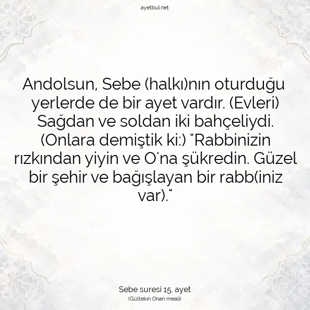 Ayetbul | Kuran Mealleri | Quran | Sebe suresi 15. ayet