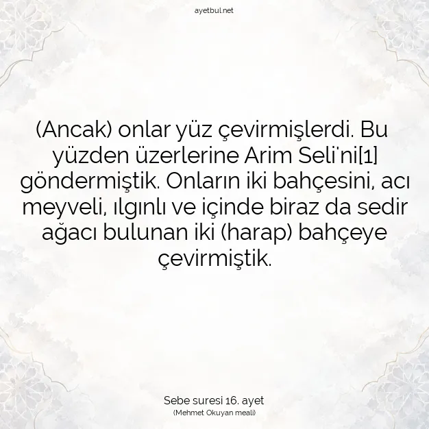 Ayetbul | Kuran Mealleri | Quran | Sebe suresi 16. ayet