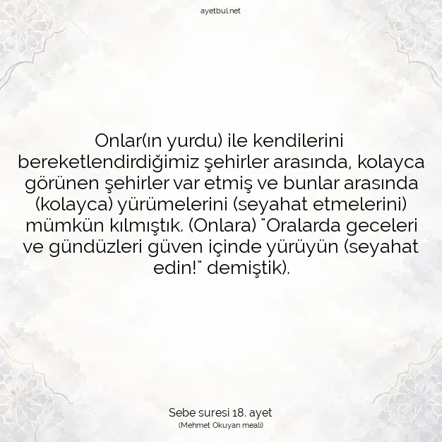 Ayetbul | Kuran Mealleri | Quran | Sebe suresi 18. ayet