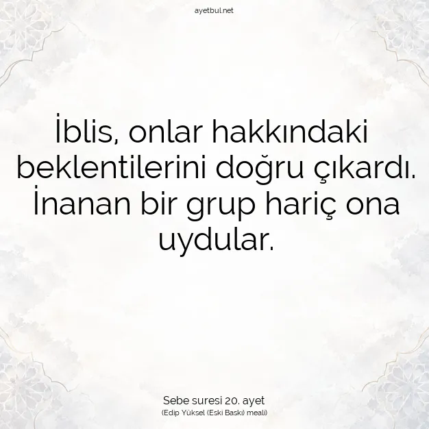 Ayetbul | Kuran Mealleri | Quran | Sebe suresi 20. ayet